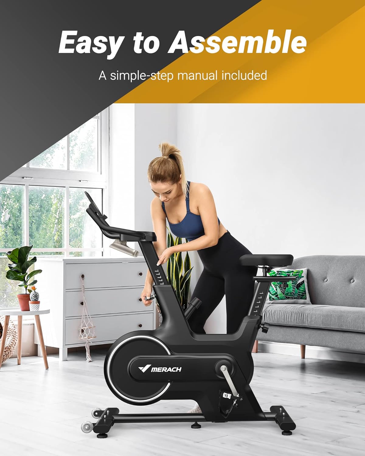 Bicicleta Estatica de Interior, MERACH Bicicleta Spinning en Casa con Resistencia magnética y Automática, Bicicleta Fija Bluetooth con Seguimiento de Datos de APP y Soporte iPad