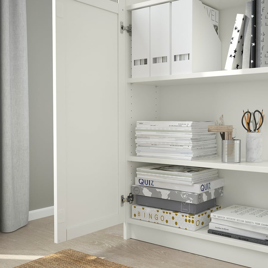 Librero con puertas de vidrio, blanco, 80x30x202 cm