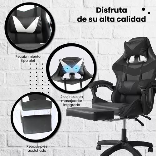 Silla Gamer Reclinable Giratoria Ergonómica Cómoda 2 Masajes