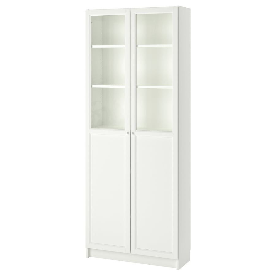 Librero con puertas de vidrio, blanco, 80x30x202 cm