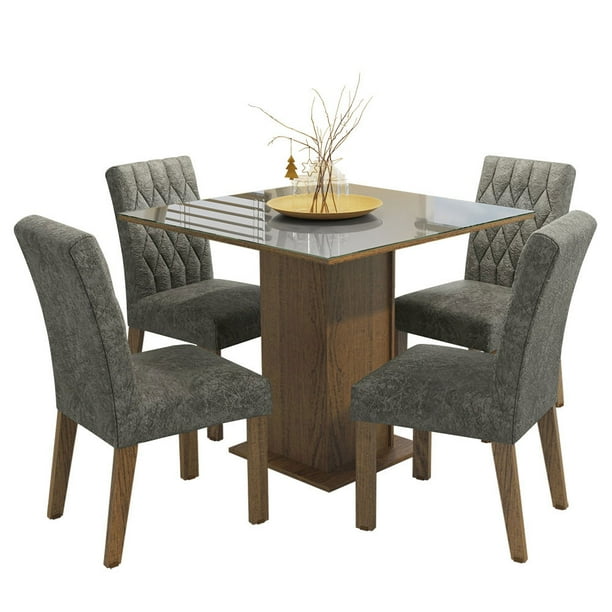 Juego de Comedor Mesa Tablero de Vidrio con 4 Sillas Anaju Madesa