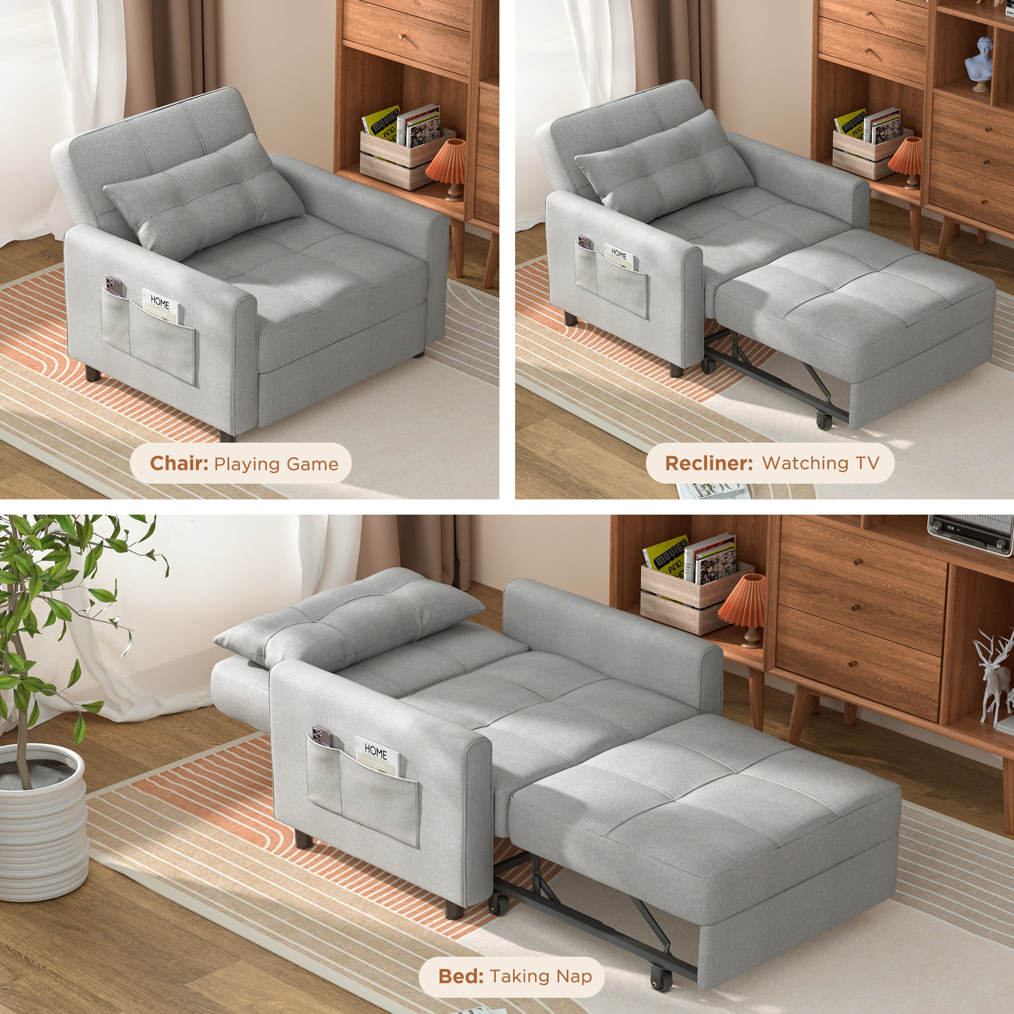 Sofá Cama Silla 3 en 1, Silla Convertible Cama Individual-taza