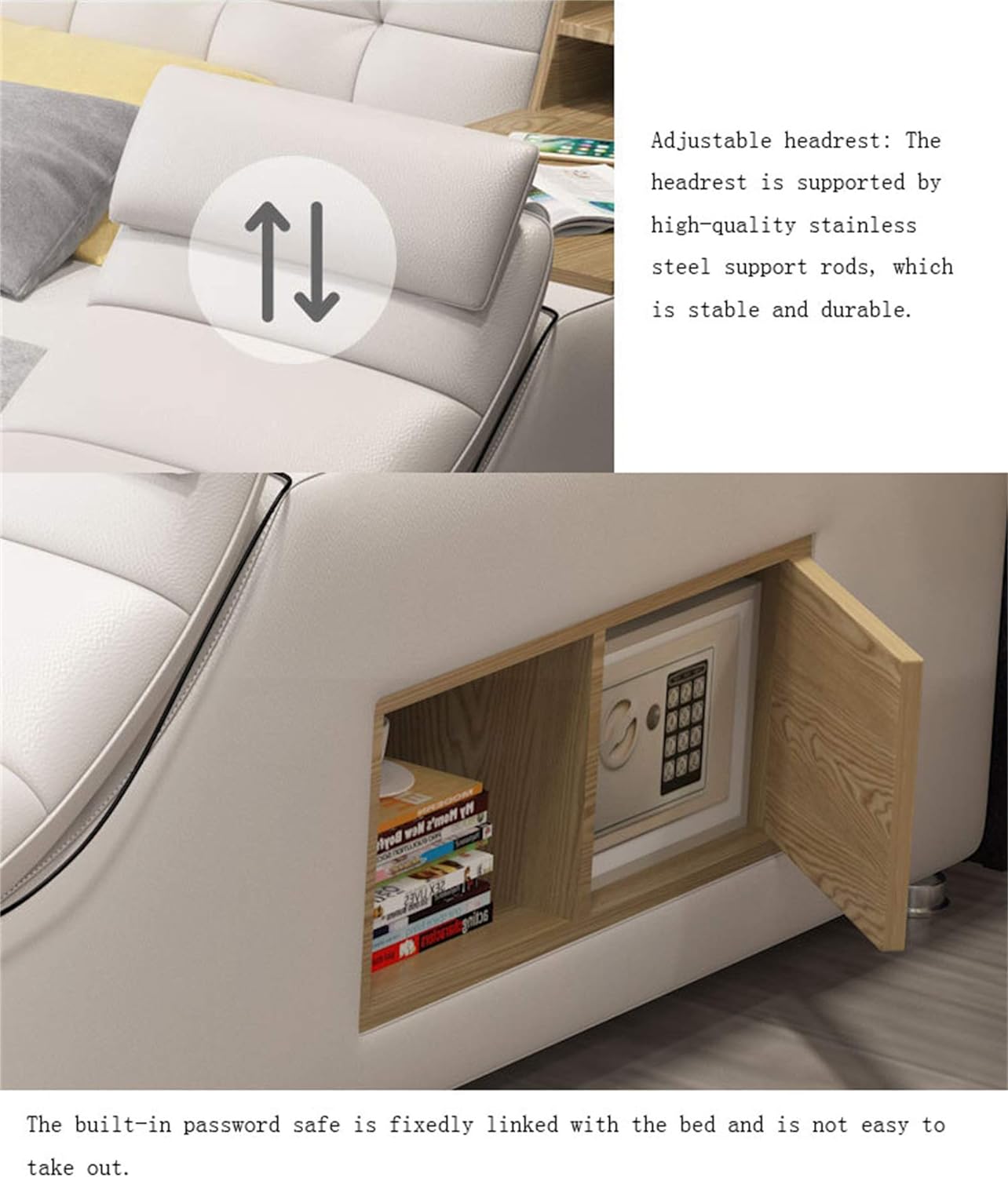 Cama tatami de masaje multifuncional del dormitorio principal moderno Cama doble 1.8 con cama de masaje inteligente, espacio de almacenamiento múltiple incorporado, almacenamiento conveniente—Antifaz para aliviar el sueño