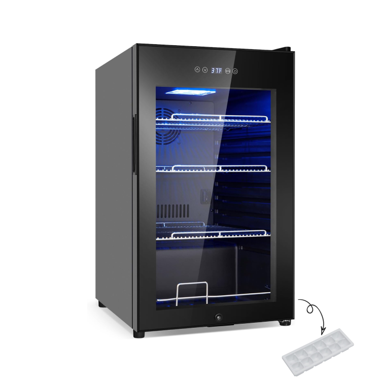 Beverage Refrigerator 17 inch Wide - 126 Can Beverage Cooler with Glass Door | Counter-Top/Freestanding Mini Beverage Beer Fridge | Temperature Memory | Invisible Door | Perfect for Soda, Beer