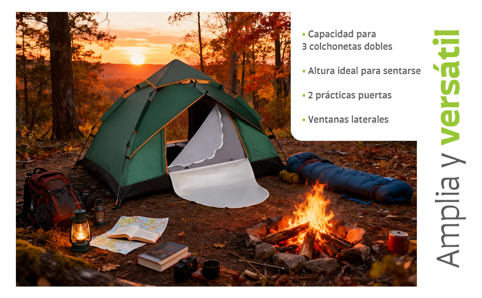 medidas tienda campaña, capacidad 4 personas camping