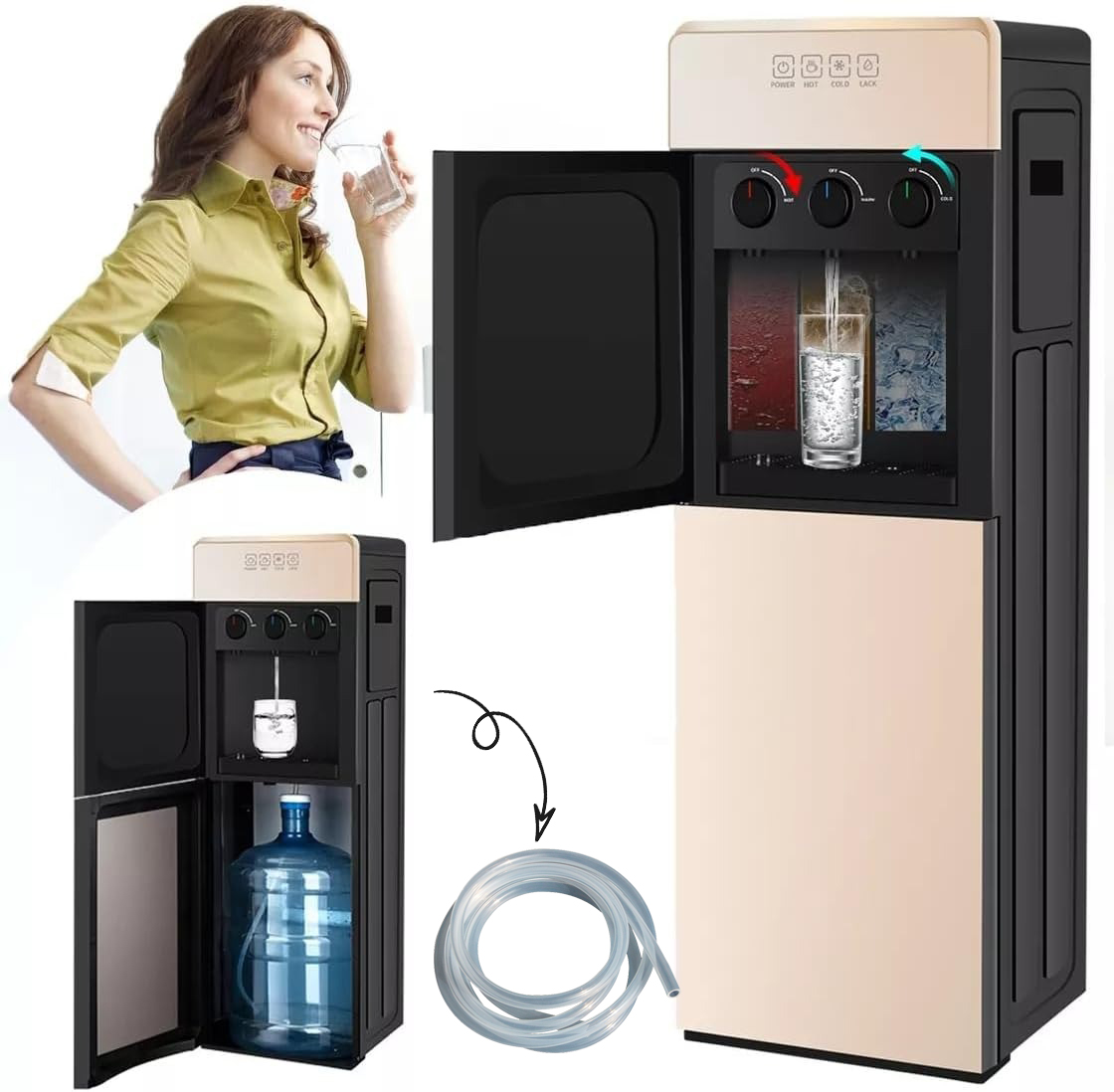 Dispensador de Agua, Dispensador de Agua Garrafon Oculto, Grande Despachador de Agua con Función de Refrigeración y Calefacción para Hogar/Oficina