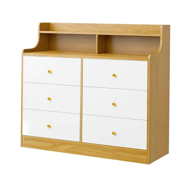 Zocalo Cómoda 6 Cajones Color Blanco con Marrón | Para Dormitorio y Sala | Gran Almacenaje | 113x40x90cm