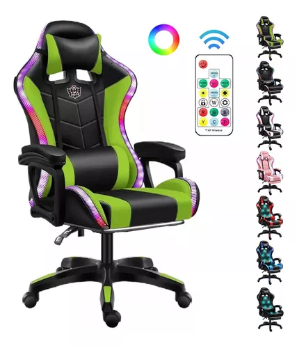 Silla Gamer Ergonómica Con Luces Led Reclinable Masajedor