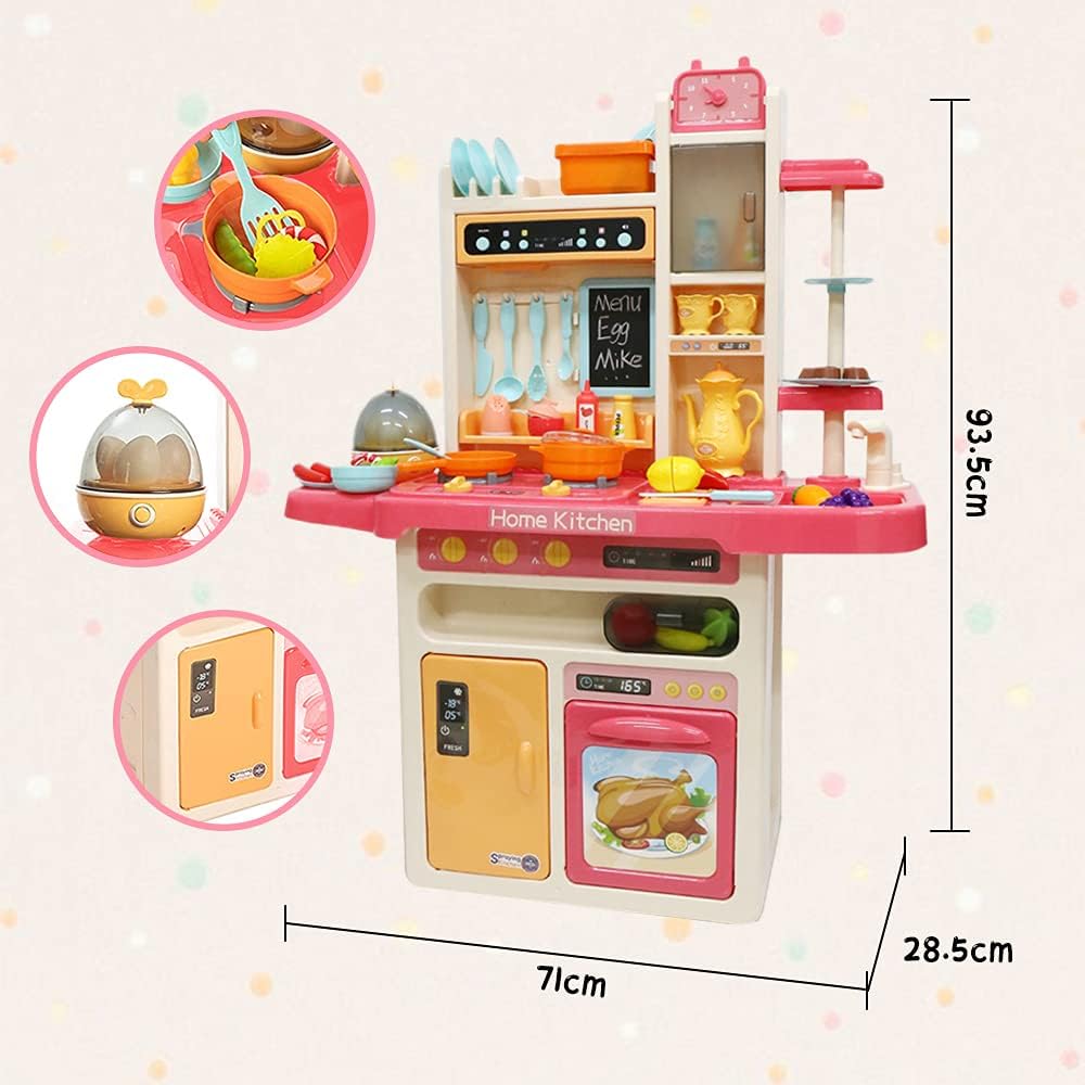 E T EASYTAO Cocina de Juguete para Niños de 65 Piezas con Humo, Luz, Sonido y Grifo para Salir Agua, Juguete Infantil Divertido, Juego de Roles, Regalo para Día del Niño （Altura: 93cm)