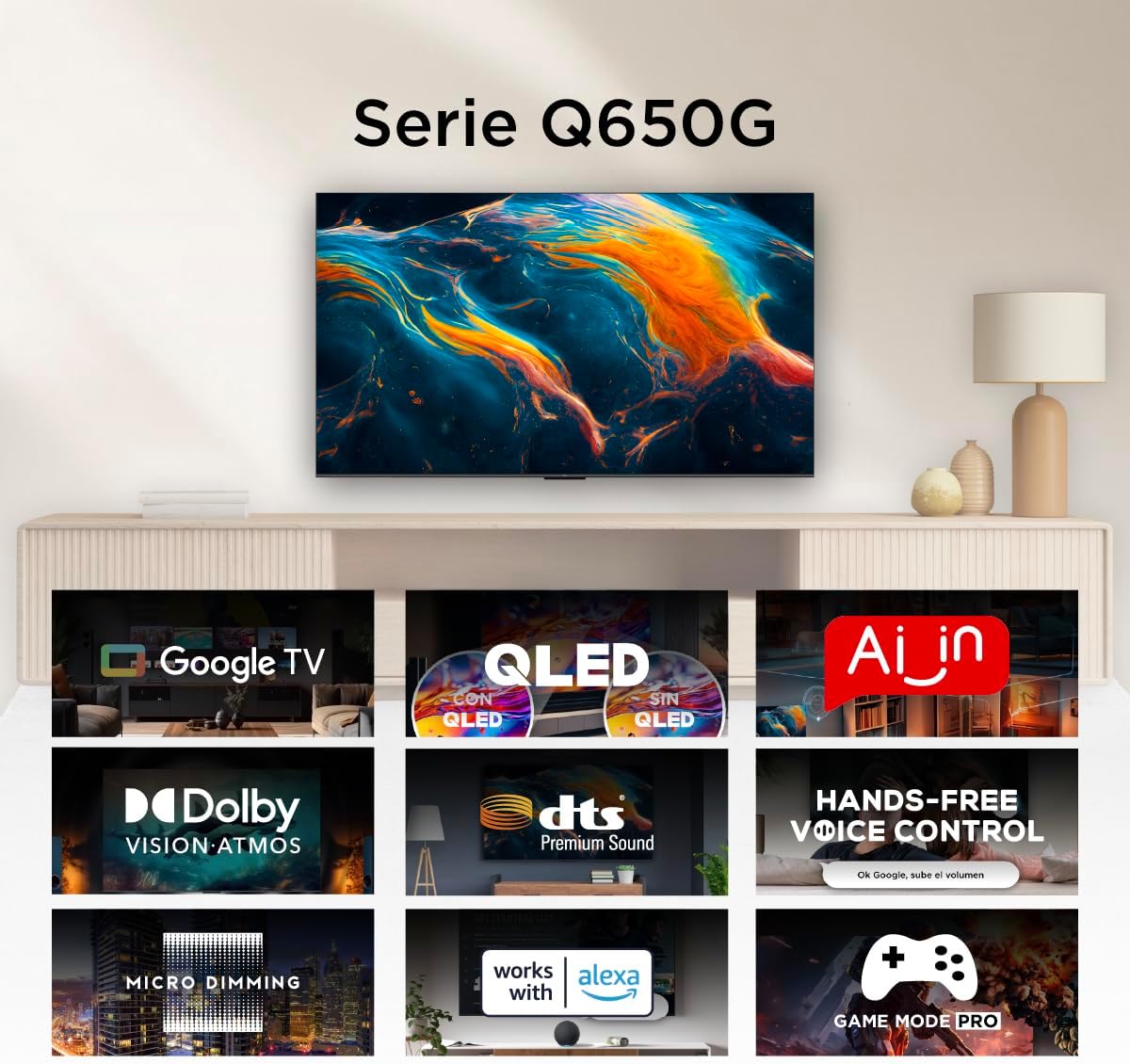 TCL Smart TV Pantalla 55" 55Q650G Google TV QLED Compatible con Alexa