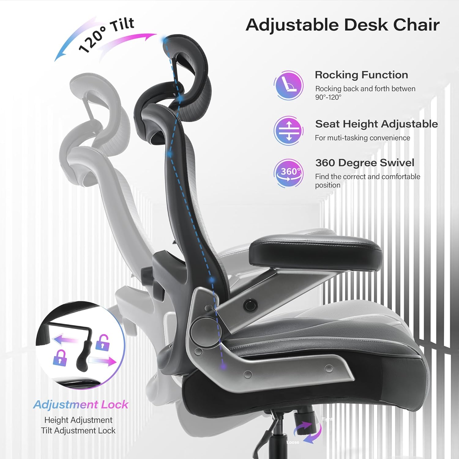 500lbs Big and Tall Office Chair- Heavy Duty Executive Computer Chair with 3D Flip Arms Large Wheels, Ergonomic Mesh High Back Desk Chair, Extra Wide Seat Adjustable Lumbar Support&Headrest