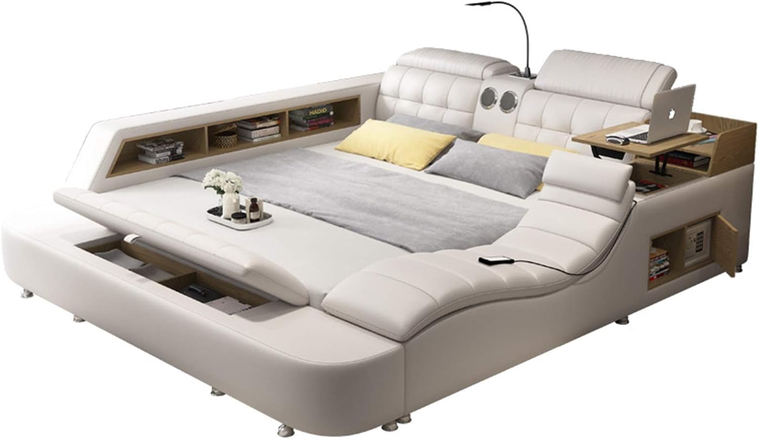 Cama tatami de masaje multifuncional del dormitorio principal moderno Cama doble 1.8 con cama de masaje inteligente, espacio de almacenamiento múltiple incorporado, almacenamiento conveniente—Antifaz para aliviar el sueño
