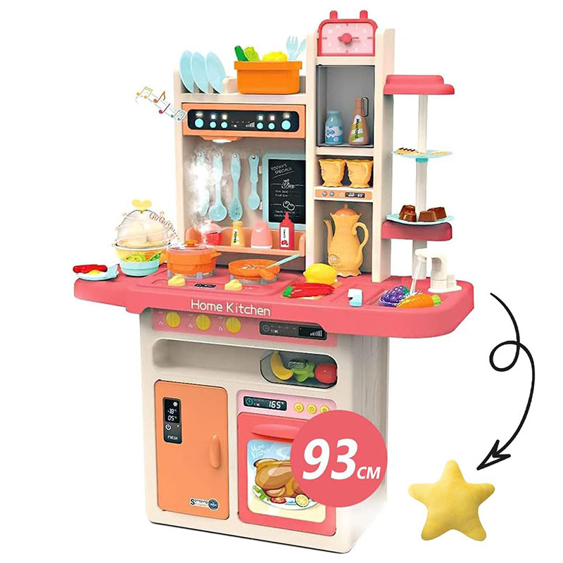E T EASYTAO Cocina de Juguete para Niños de 65 Piezas con Humo, Luz, Sonido y Grifo para Salir Agua, Juguete Infantil Divertido, Juego de Roles, Regalo para Día del Niño （Altura: 93cm)