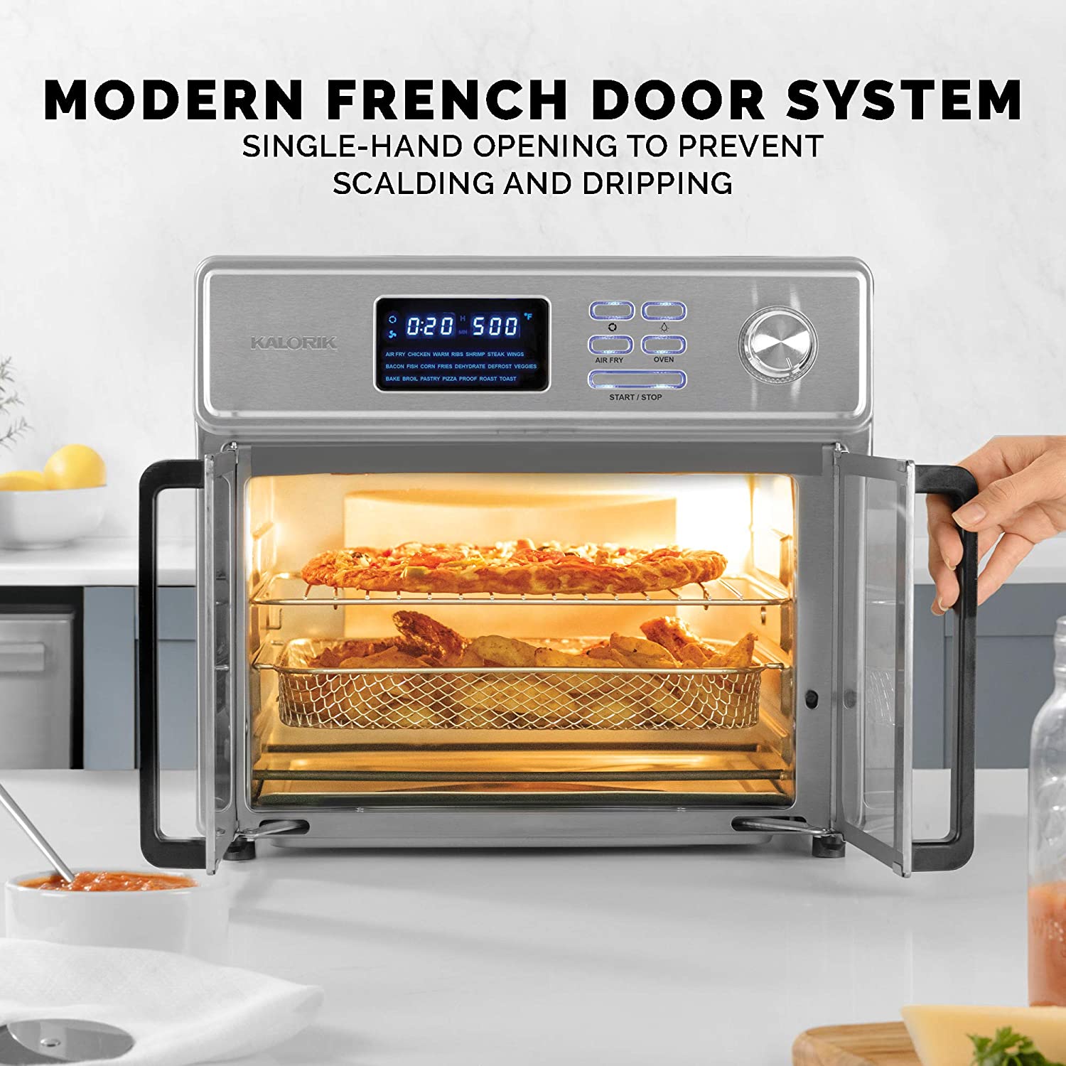 Horno freidora de aire digital AFO 46045 SS Combinación de horno tostador de encimera 10 en 1 de 26 cuartos y freidora de aire, asador, asador, deshidratador y más | 9 Accesorios y libro de cocina
