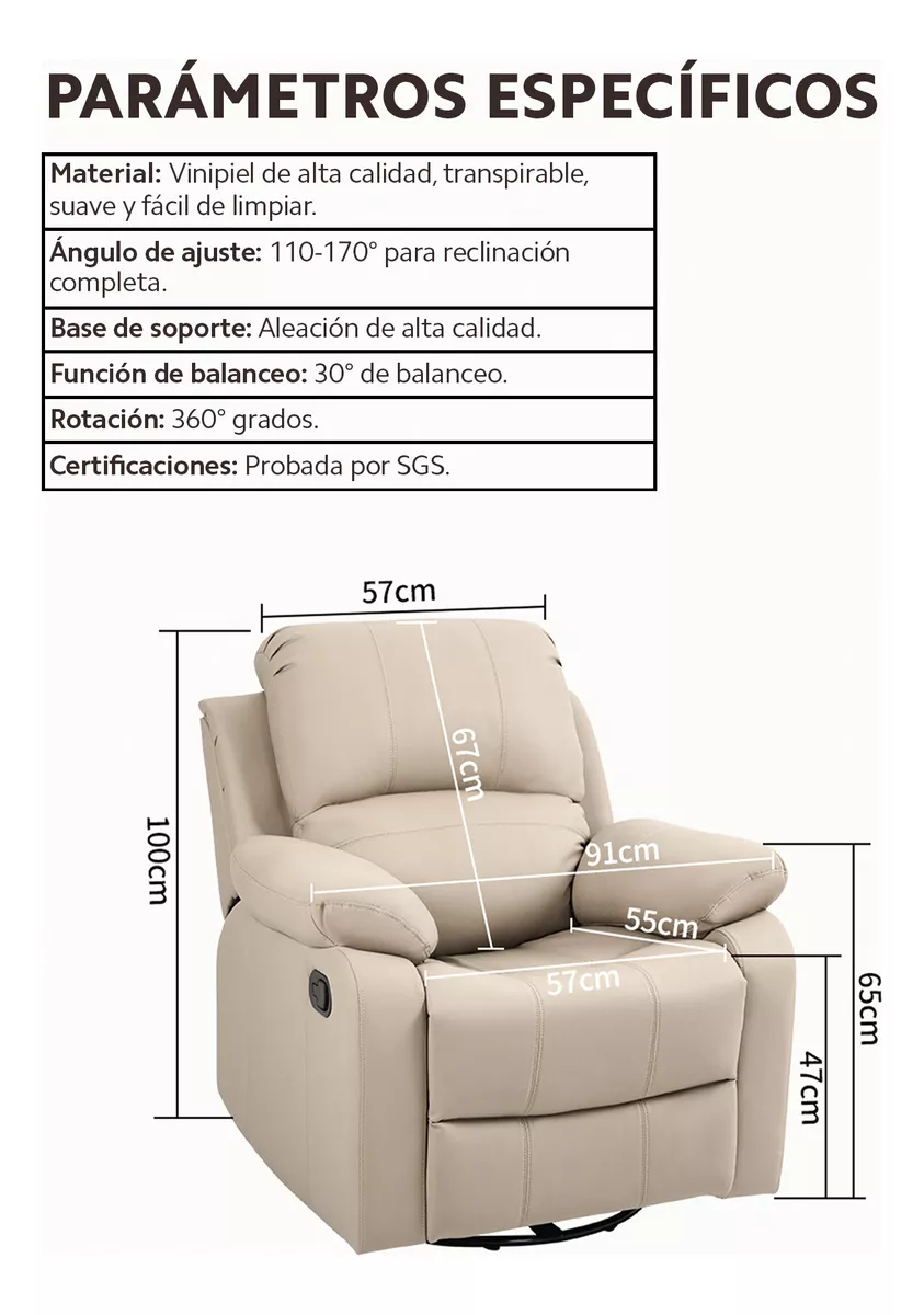 Sillón Sofá Mecedor Giratorio Reclinable Reposapiés