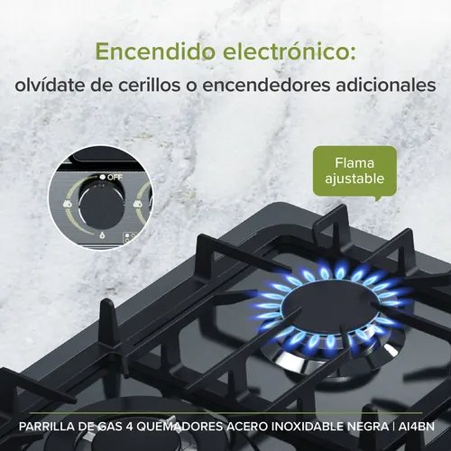 Parrilla A Gas 4 Quemadores, Acero Inoxidable, Avera Ai4bn Color Negro