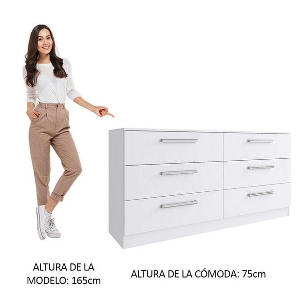 Cómoda Madesa Laura con 6 Cajones para Dormitorio Blanco