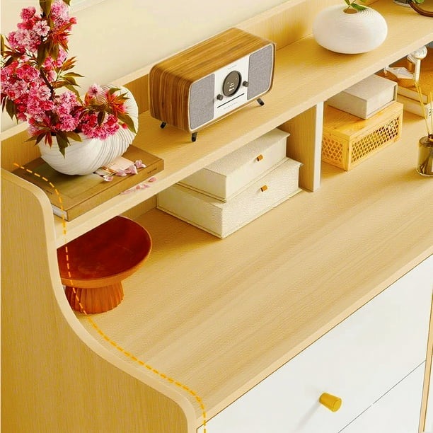 Zocalo Cómoda 6 Cajones Color Blanco con Marrón | Para Dormitorio y Sala | Gran Almacenaje | 113x40x90cm