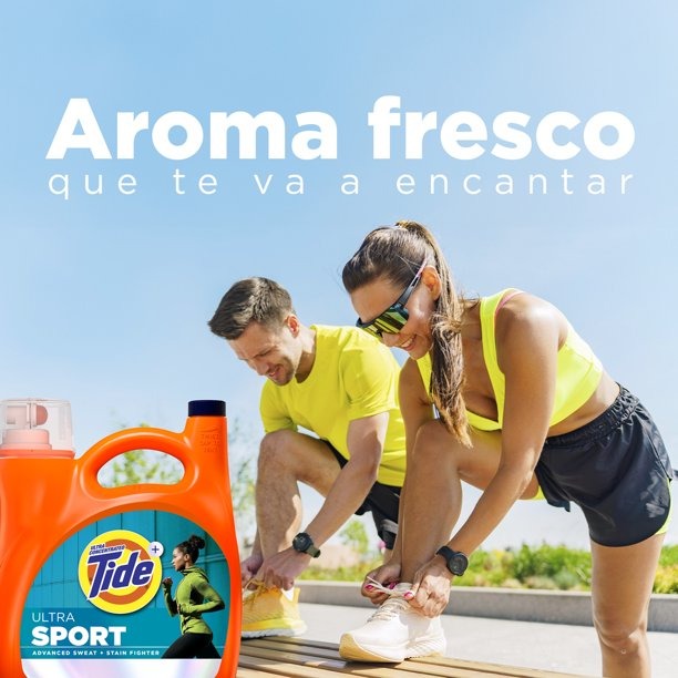 Detergente Líquido Tide Sport, para ropa deportiva, combate malos olores, 59 Cargas (2.48 L)