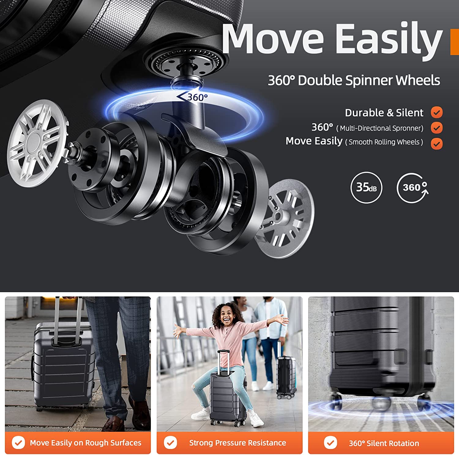SHOWKOO Juegos de Equipaje Ampliable PC+ABS Maleta Duradera Ruedas Dobles TSA Lock 3 Piezas