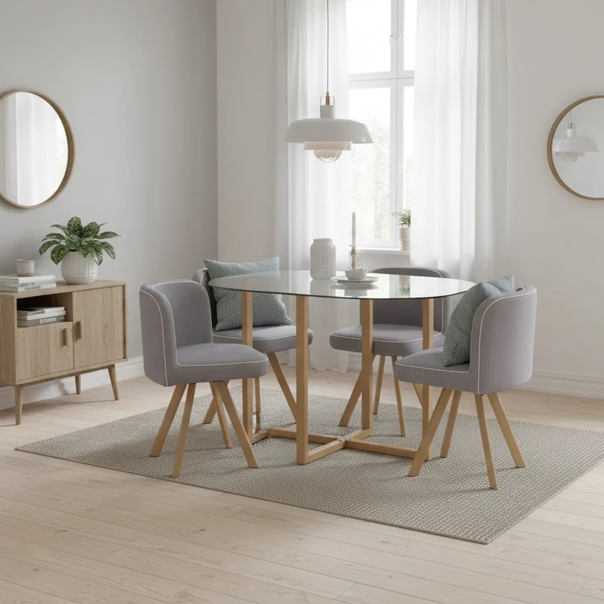 Juego de Comedor Graph 4 Sillas Mesa Rectangular 100x100x75 cm Natural/Transparente