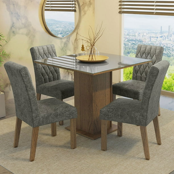 Juego de Comedor Mesa Tablero de Vidrio con 4 Sillas Anaju Madesa