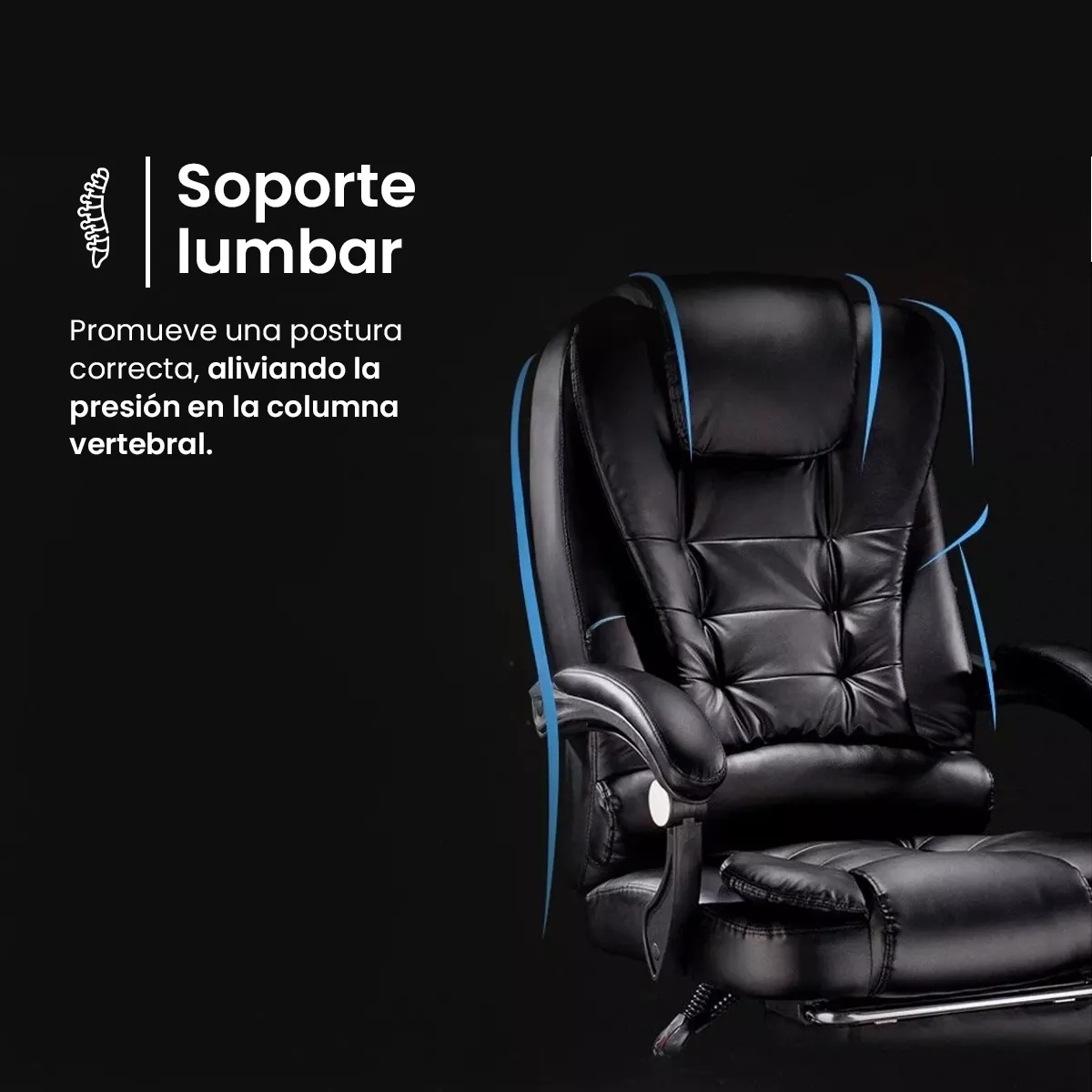 Silla de Escritorio Player One 1507 Ergonómica Negra con Tapizado de Cuero Sintético