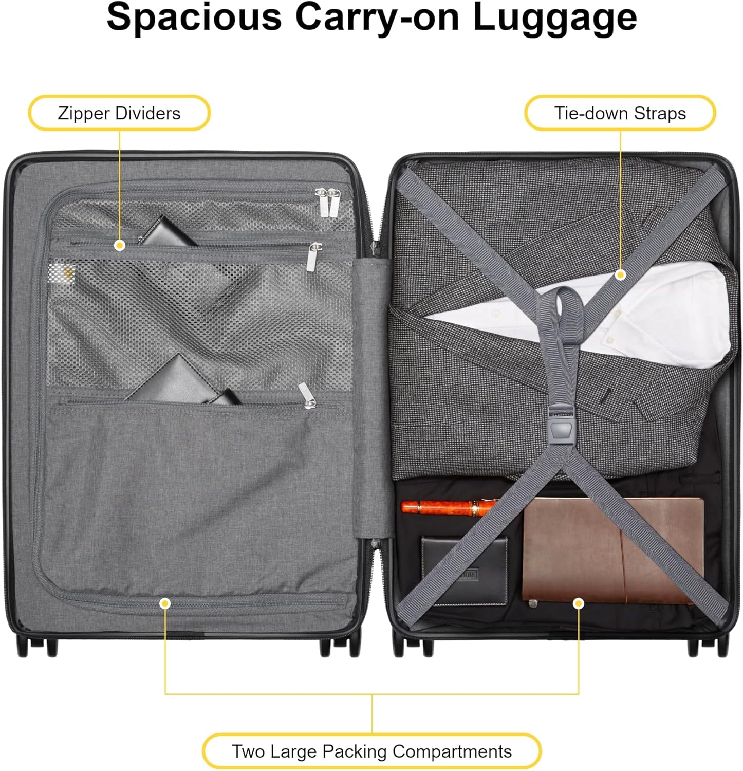 LEVEL8 Grace Maletas de Viaje, 20" Equipaje Expandible, Maletas de Mano con Bolsillo Frontal, con Ruedas Spinner y Cerradura Tsa, Gris
