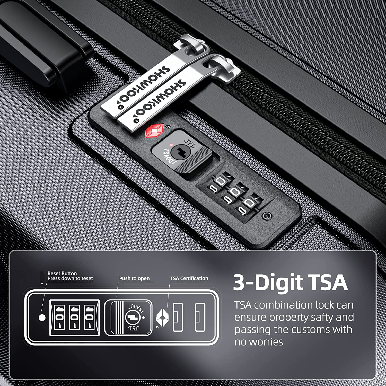 SHOWKOO Juegos de Equipaje Ampliable PC+ABS Maleta Duradera Ruedas Dobles TSA Lock 3 Piezas