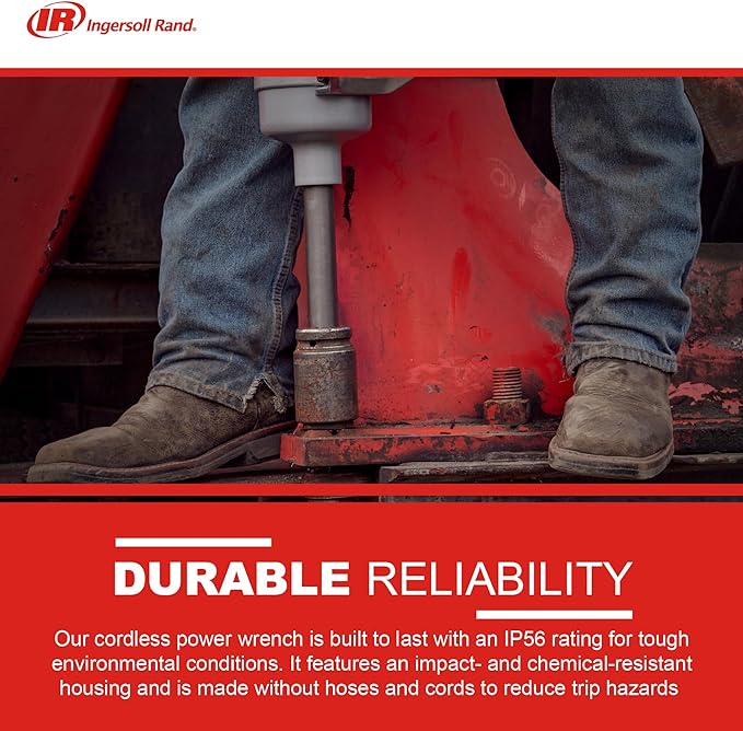 Ingersoll Rand W9691-K4E Kit de batería de 1" Llave de impacto inalámbrica de 20V 4, zanco ext de 6", torque de 3000 ft-lb, retenedor de orificio pasante de anillo de fricción, mango en D