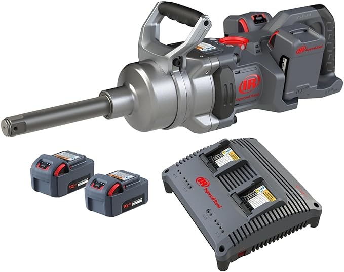 Ingersoll Rand W9691-K4E Kit de batería de 1" Llave de impacto inalámbrica de 20V 4, zanco ext de 6", torque de 3000 ft-lb, retenedor de orificio pasante de anillo de fricción, mango en D
