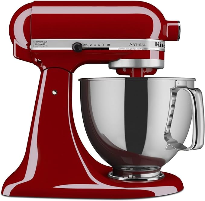 KitchenAid KSM150PSAC Artisan Series - Batidora de pie con capacidad de 5 cuartos o 4.7 litros, incluye escudo vertedor