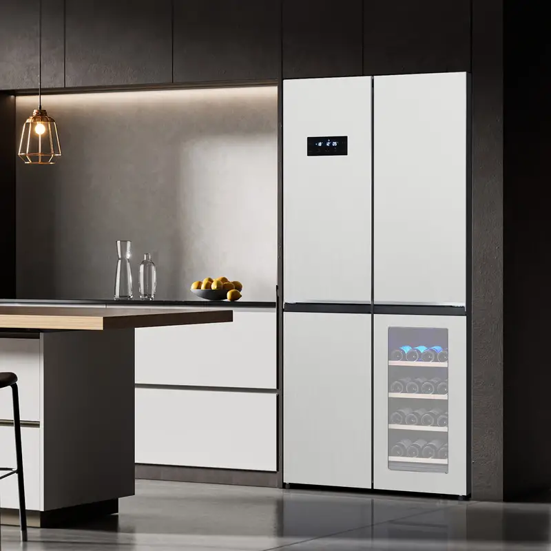 Refrigerador de puerta francesa de 21 pies cúbicos , refrigerador y congelador de gran capacidad, refrigerador de 36 pulgadas con máquina de hielo, congelador inferior, luz LED interior, gabinete para vinos