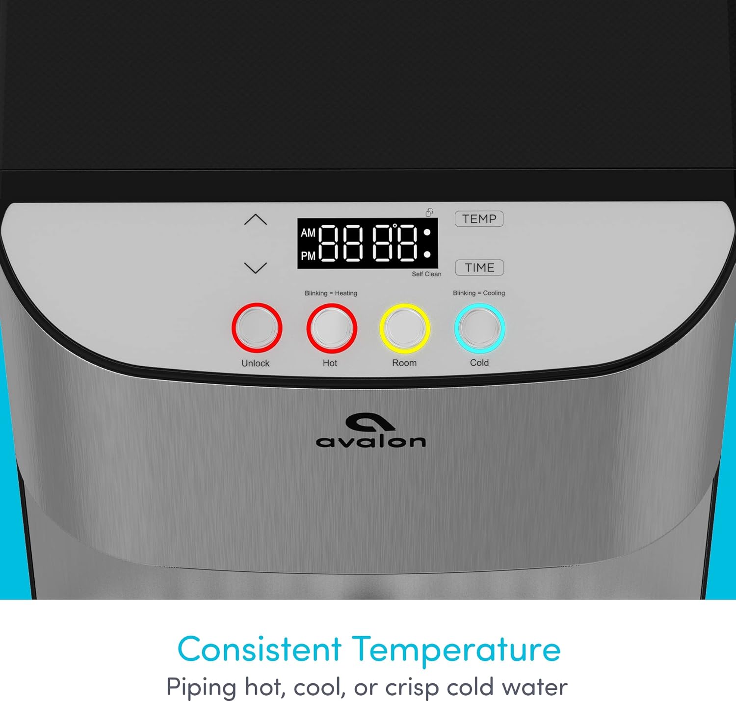 Avalon Dispensador de agua enfriador de agua con carga inferior con BioGuard, 3 ajustes de temperatura, agua caliente, fría y de habitación, construcción duradera de acero inoxidable, revestimiento antimicrobiano, certificado UL