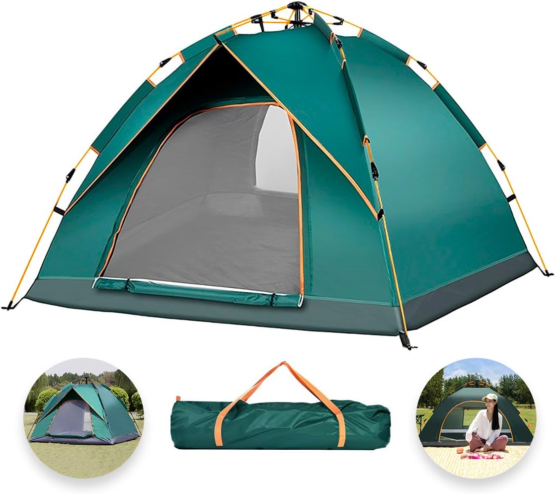 Raganet, Casa de Campaña para 3/4 Personas, Carpa Plegable de 2 Entradas, Tienda de Camping de 180cm X 140cm, Material Impermeable, Armado Sencillo, Bolsa de Almacenamiento