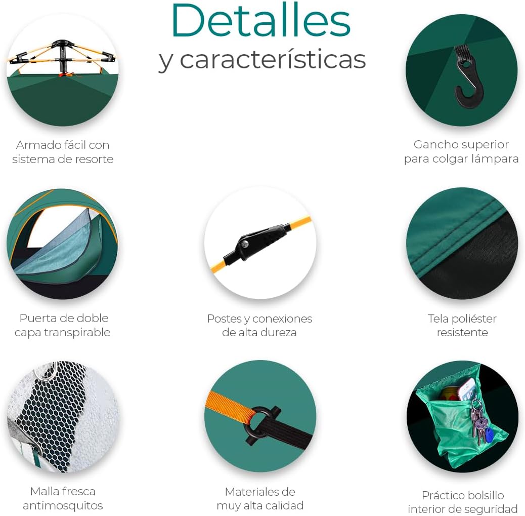 Raganet, Casa de Campaña para 3/4 Personas, Carpa Plegable de 2 Entradas, Tienda de Camping de 180cm X 140cm, Material Impermeable, Armado Sencillo, Bolsa de Almacenamiento