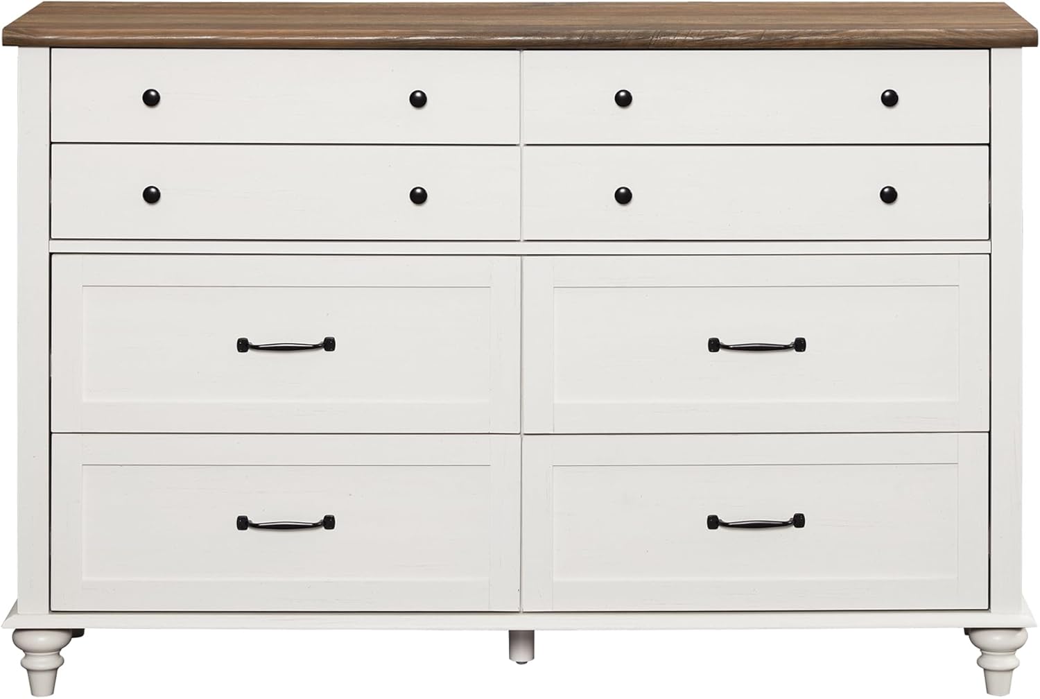 WAMPAT - Cómoda de 8 cajones para dormitorio, cómoda de madera de mediados de siglo, cómoda para niños con superficie envejecida, cómoda de almacenamiento ancha para sala de estar, color blanco roto,