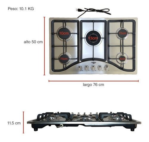 Parrilla Estufa Gas Lp Natural 5 Quemadores Acero Inoxidable