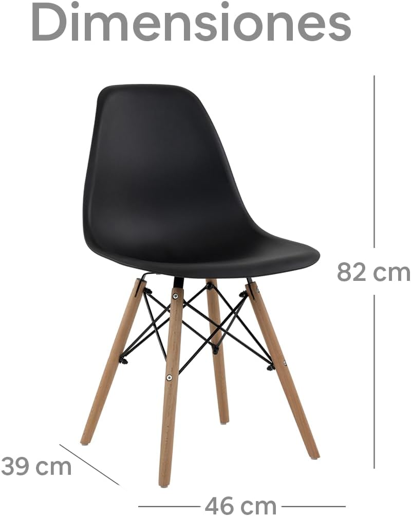 GAON. 4 Sillas Eames Modernas Minimalistas |Ergonómicas Ideales para Comedor Restaurantes y Cocinas (Negro.)