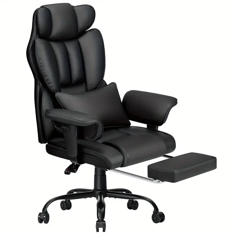 Silla de oficina grande y alta con soporte lumbar de masaje, silla de oficina reclinable de 450 libras con reposapiés, silla ergonómica de alta resistencia con reposabrazos acolchados ajustables