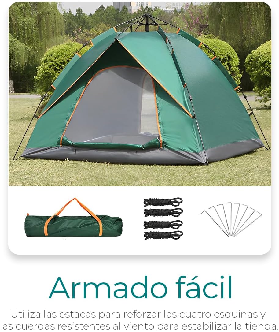 Raganet, Casa de Campaña para 3/4 Personas, Carpa Plegable de 2 Entradas, Tienda de Camping de 180cm X 140cm, Material Impermeable, Armado Sencillo, Bolsa de Almacenamiento