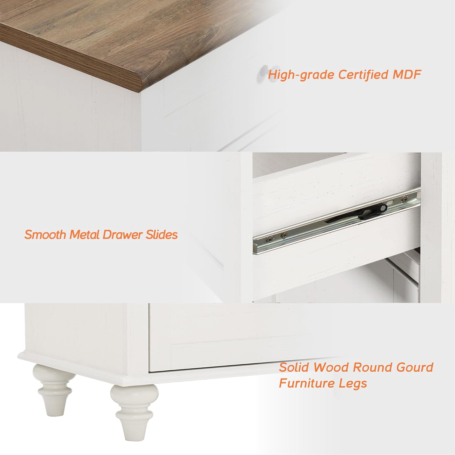 WAMPAT - Cómoda de 8 cajones para dormitorio, cómoda de madera de mediados de siglo, cómoda para niños con superficie envejecida, cómoda de almacenamiento ancha para sala de estar, color blanco roto,