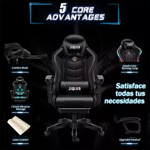 Silla Gamer Ergonómica Con Luces Led Reclinable Masajedor