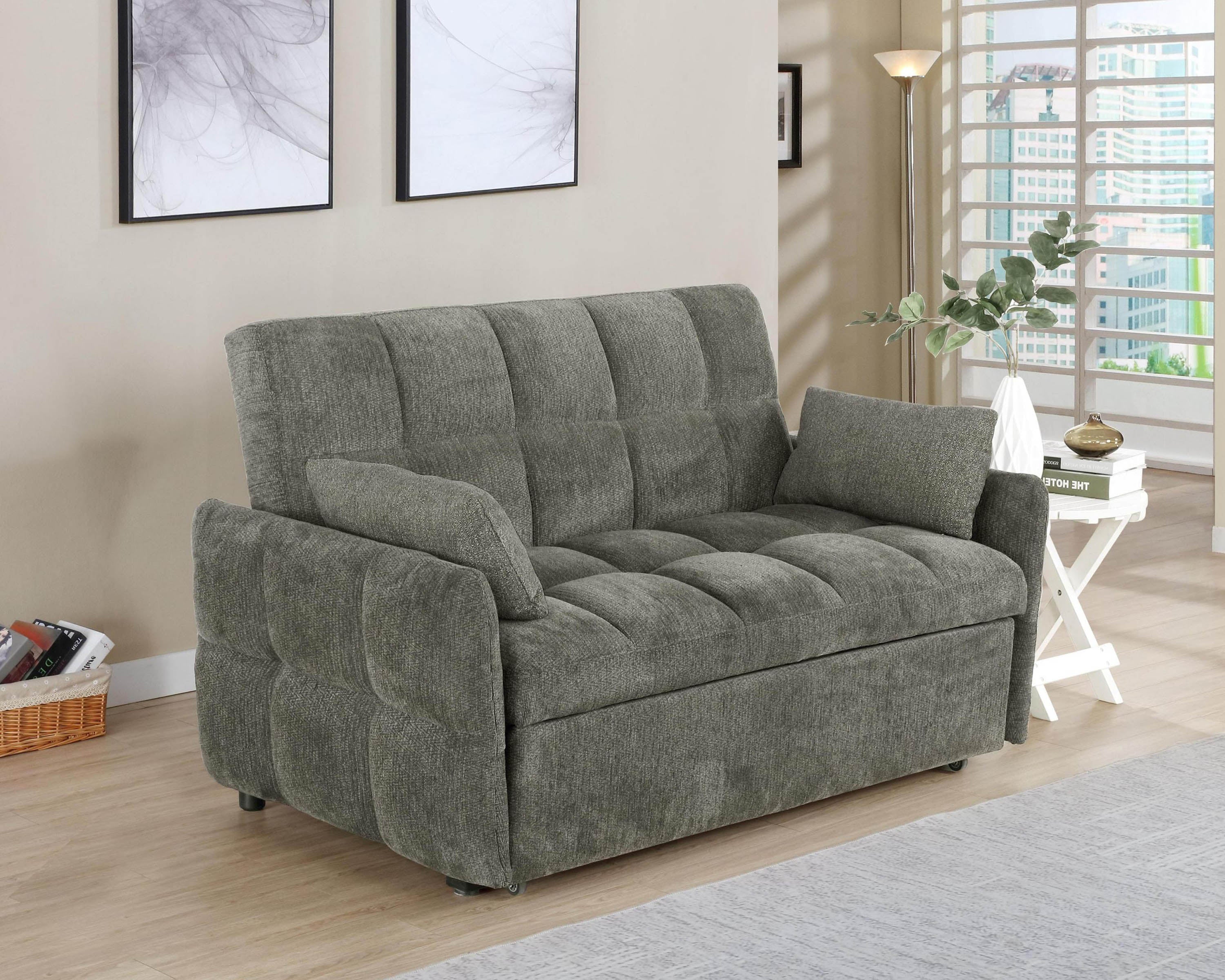 FrostGlen Tufted Cushion Sleeper Sofa Bed Dark Grey