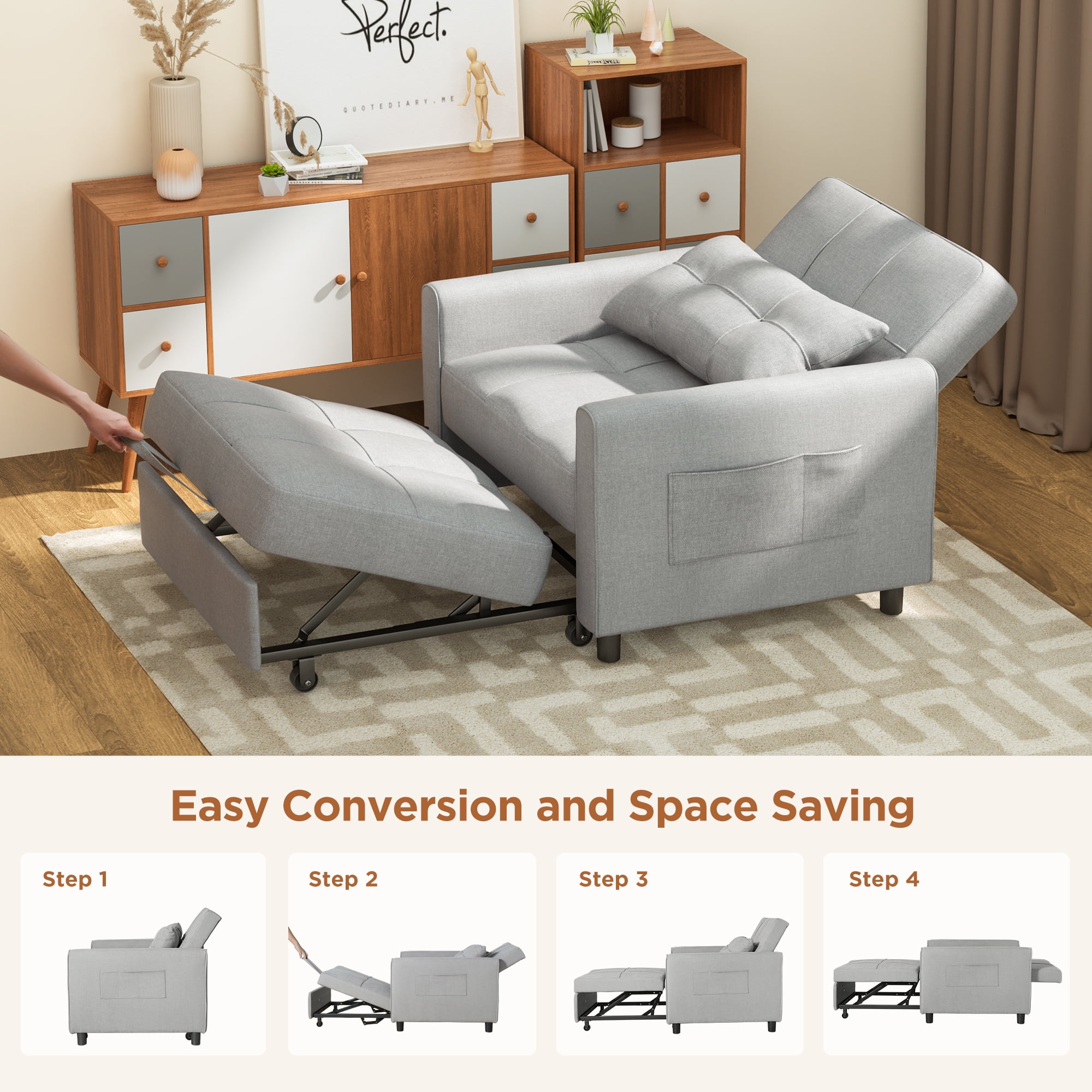 Sofá Cama Silla 3 en 1, Silla Convertible Cama Individual-taza