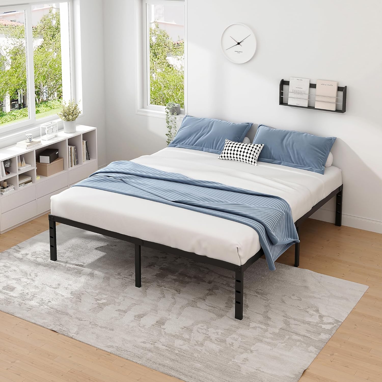 New Jeto Marco de cama de metal con espacio de almacenamiento debajo de la cama, plataforma sencilla y atmosférica, resistente y duradero, de 46 cm, tamaño individual