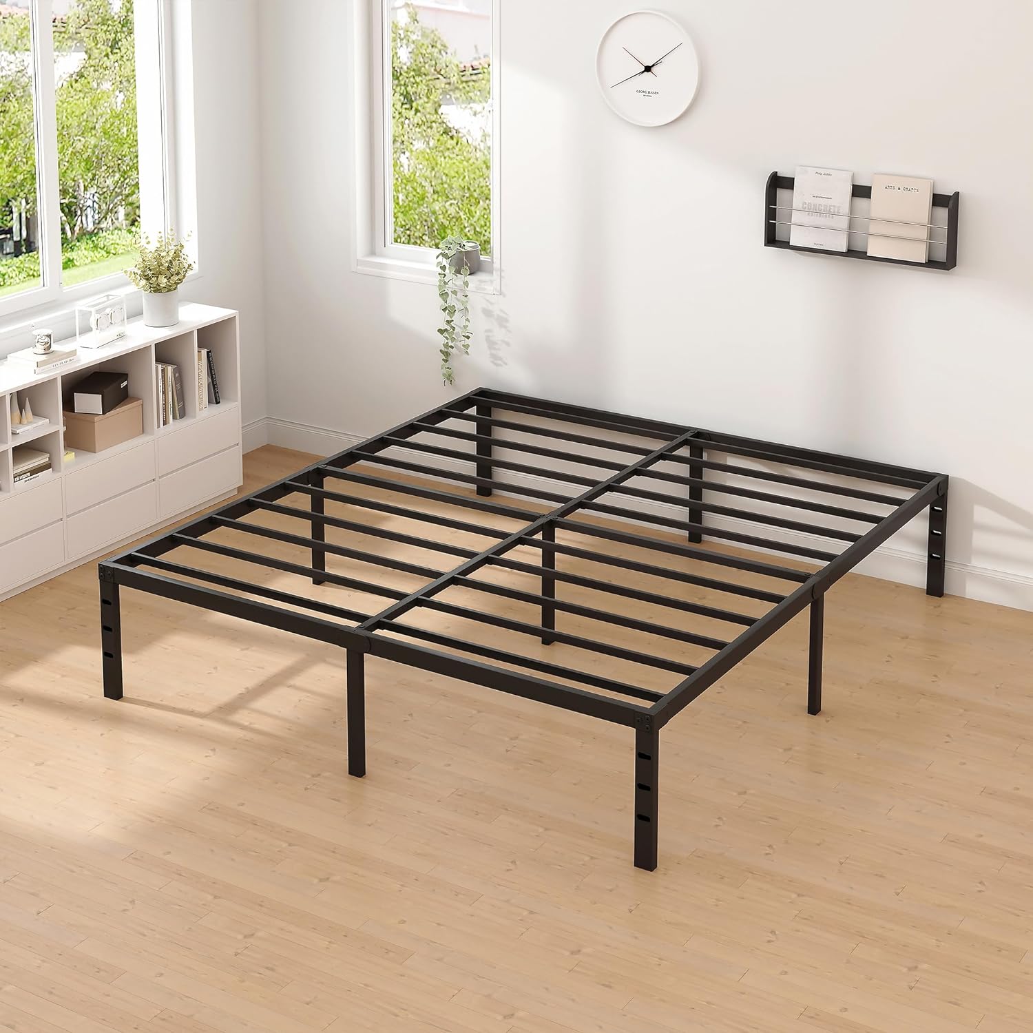 New Jeto Marco de cama de metal con espacio de almacenamiento debajo de la cama, plataforma sencilla y atmosférica, resistente y duradero, de 46 cm, tamaño individual
