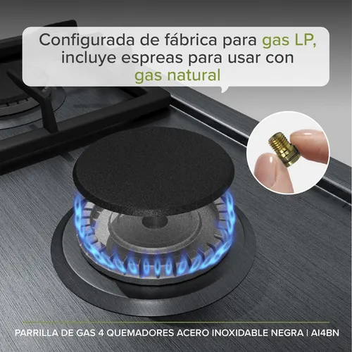 Parrilla A Gas 4 Quemadores, Acero Inoxidable, Avera Ai4bn Color Negro