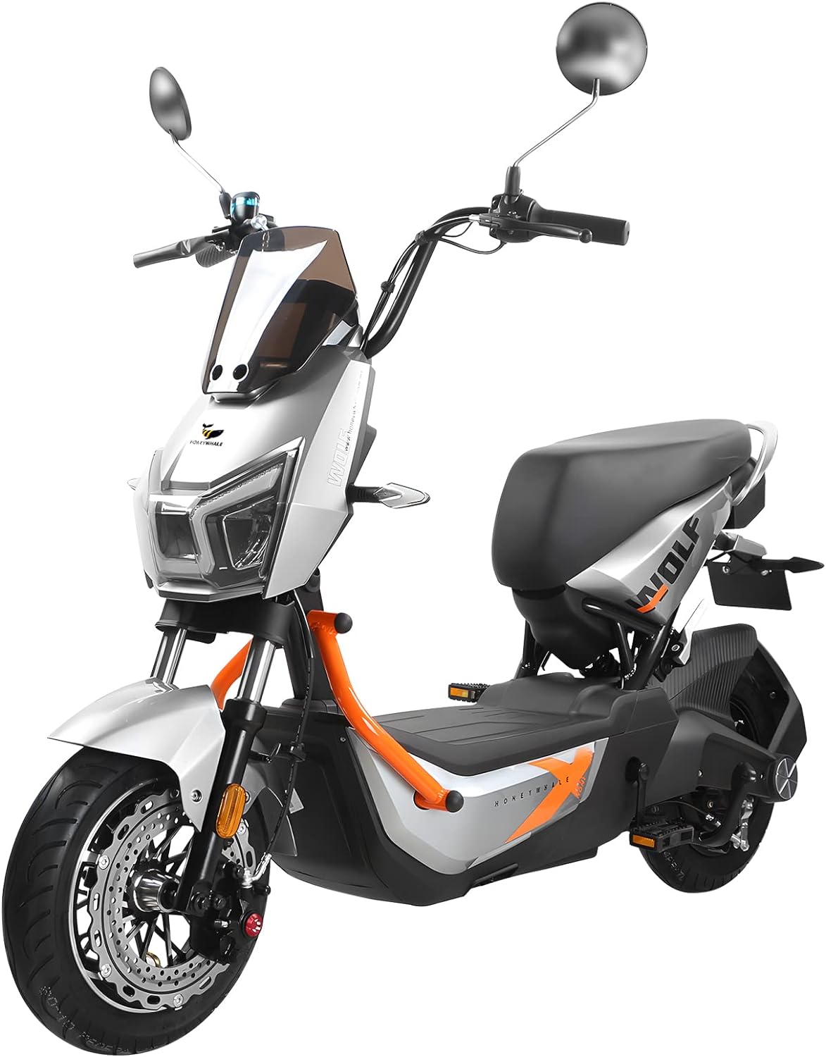 Wolf Bicicleta Electrica para Adultos, Bicimoto Eléctrica con Alarma, Máxima del Motor 1200W, Velocidad Máxima 55KM/H, Autonomía 50-55KM, Batería (72V, 20AH), Emite 7 Colores de luz