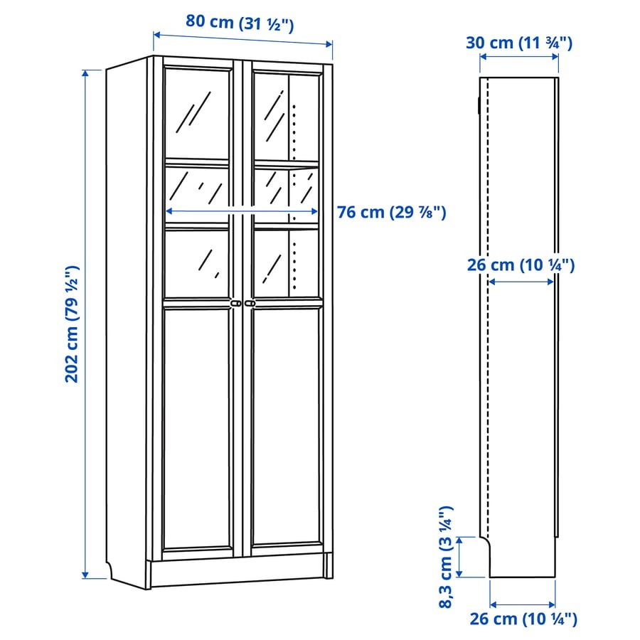 Librero con puertas de vidrio, blanco, 80x30x202 cm